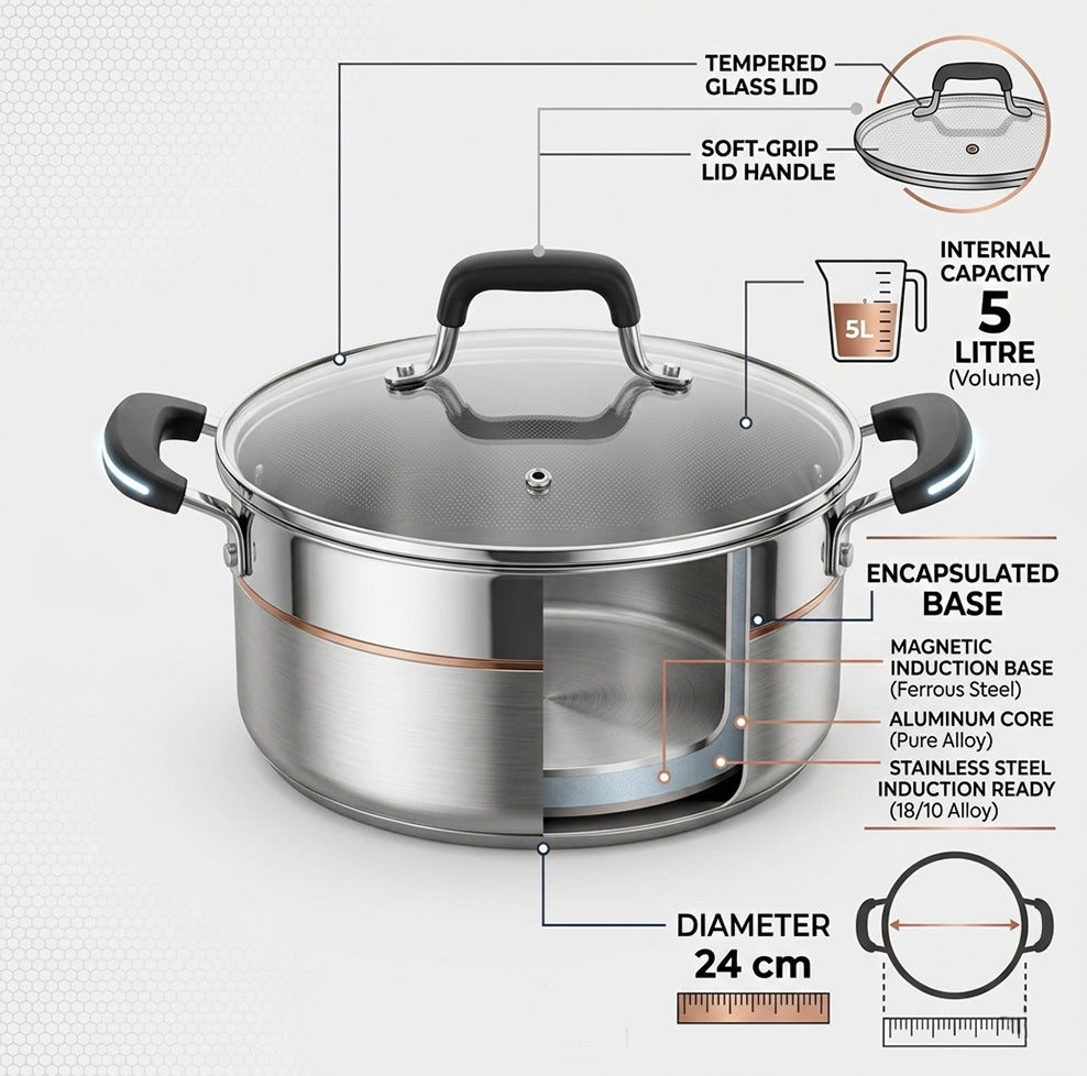LENAK 5L Induction Stock Pot Lid