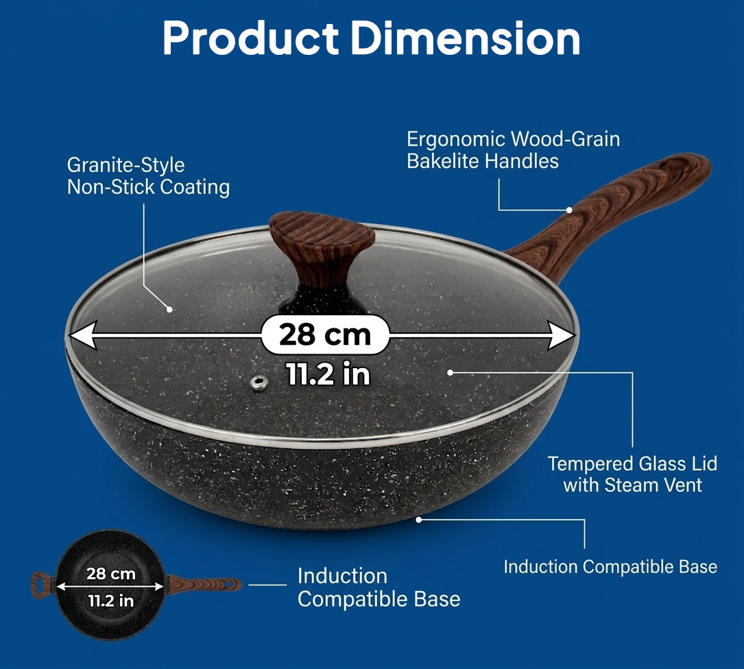 LENAK Non-Stick Wok Pan With Lid
