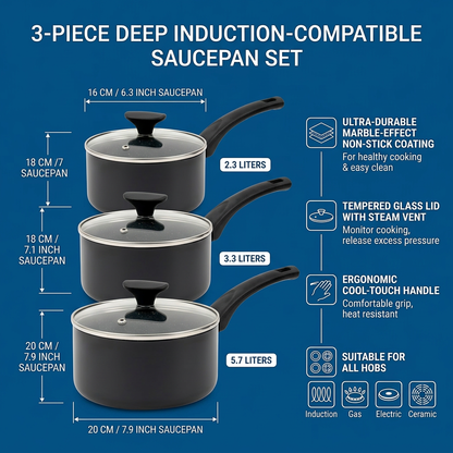 LENAK Non-Stick 3 Piece Saucepan Set