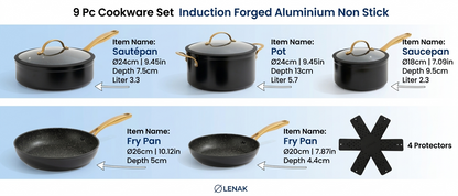 LENAK 9pc Non-stick Induction Cookware Set