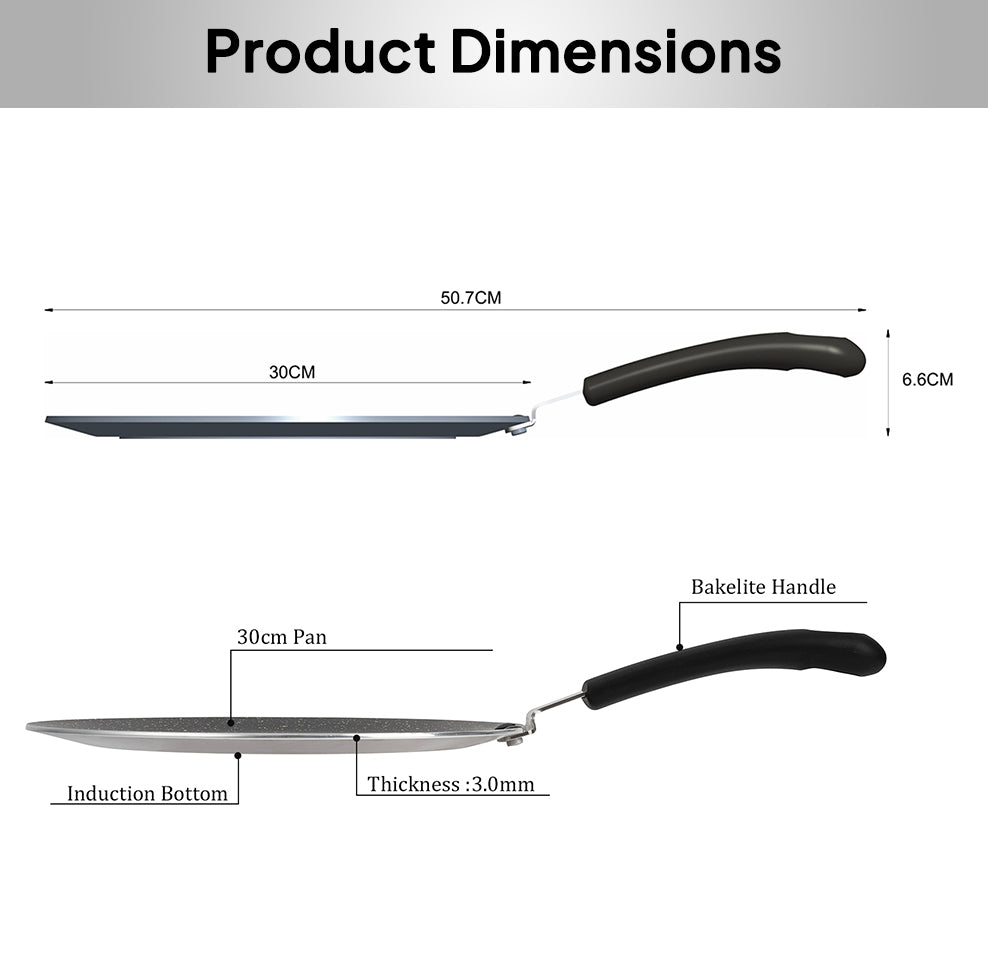 LENAK 30cm Non-Stick Granite Tawa Pan