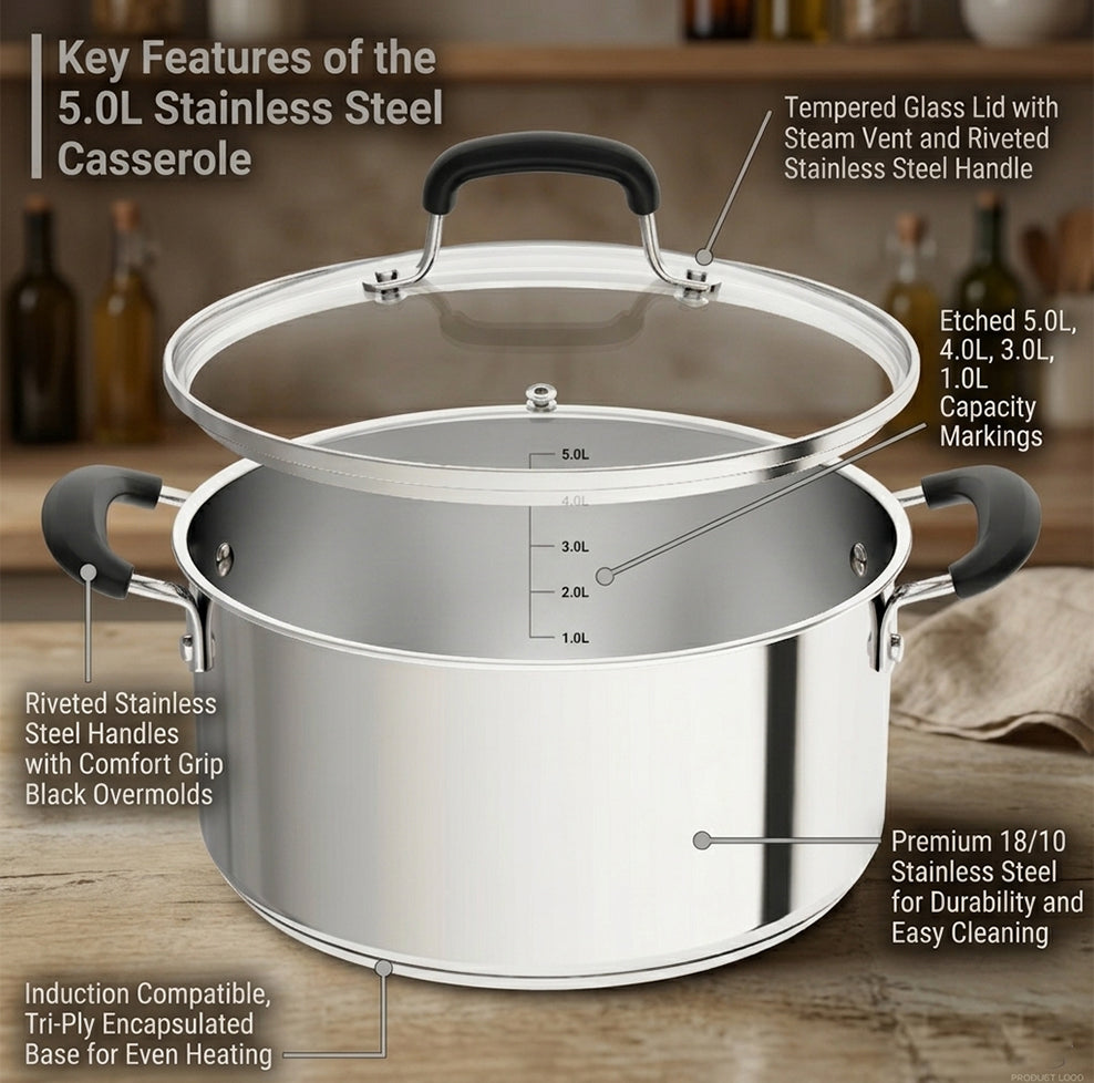 LENAK 5L Induction Stock Pot Lid