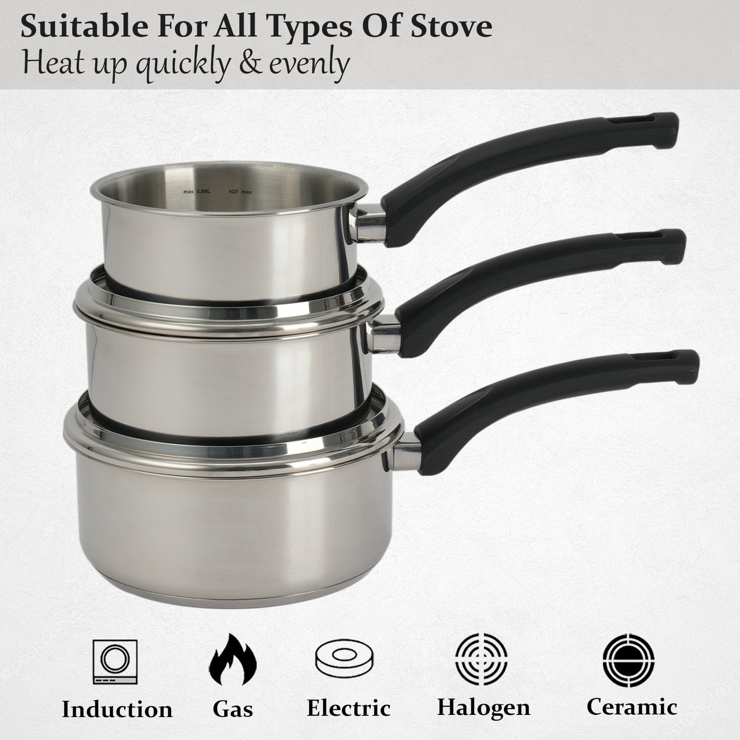 LENAK 3-Piece Stainless Steel Saucepan Set