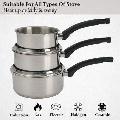 LENAK 3-Piece Stainless Steel Saucepan Set