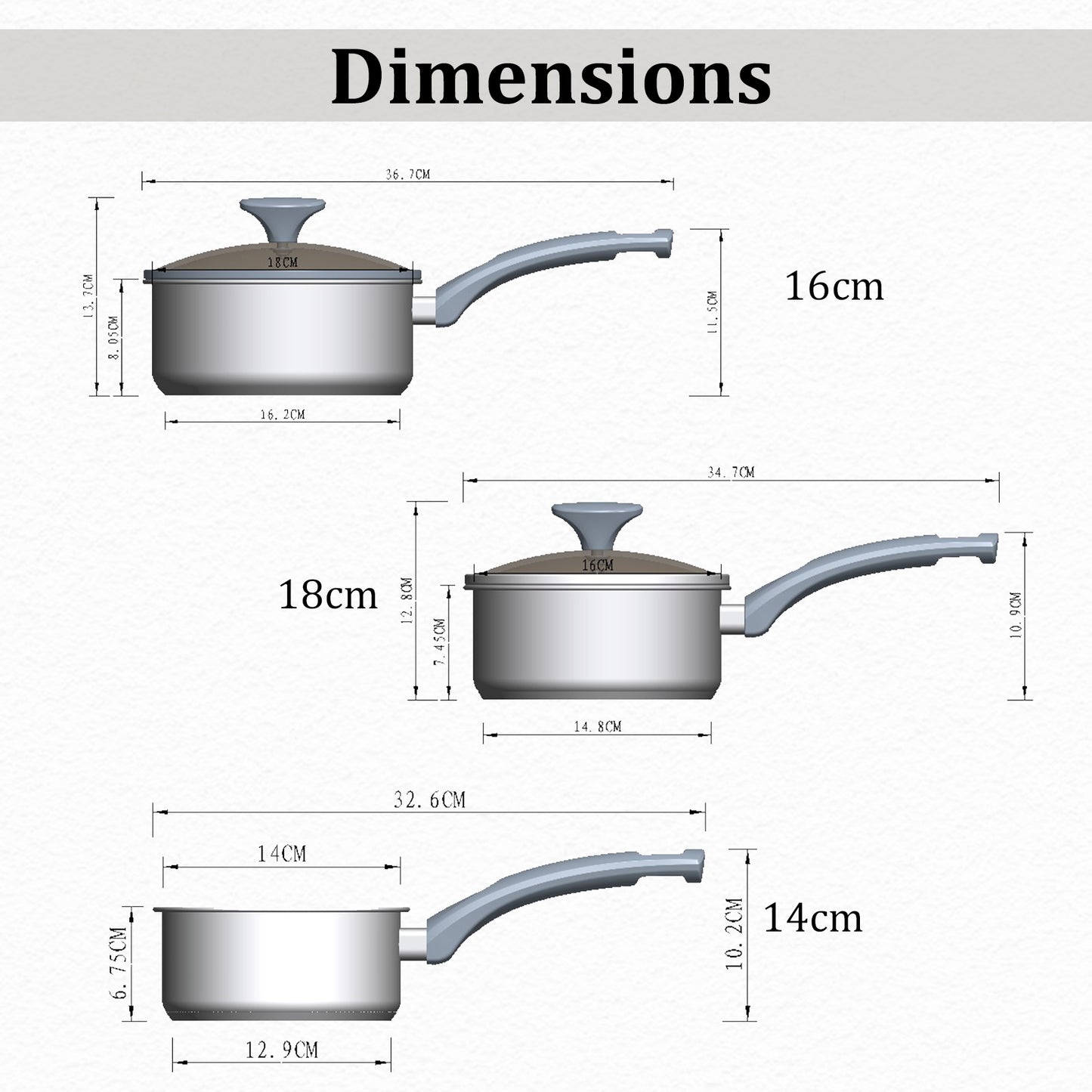 LENAK 3-Piece Stainless Steel Saucepan Set