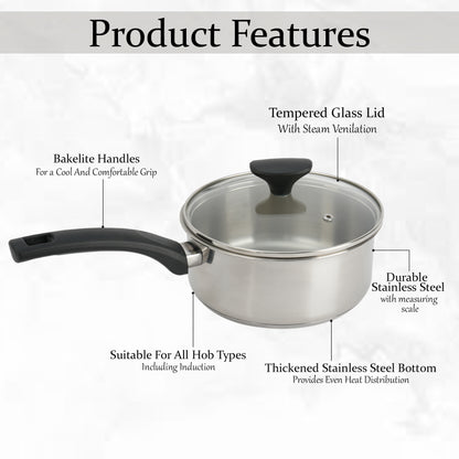 LENAK 3-Piece Stainless Steel Saucepan Set